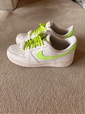 Nike Air Force 1 White & Neon Green Sneakers Size 11